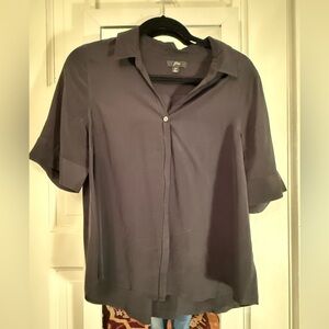 J Crew size Petite L black silk button down short sleeved top
